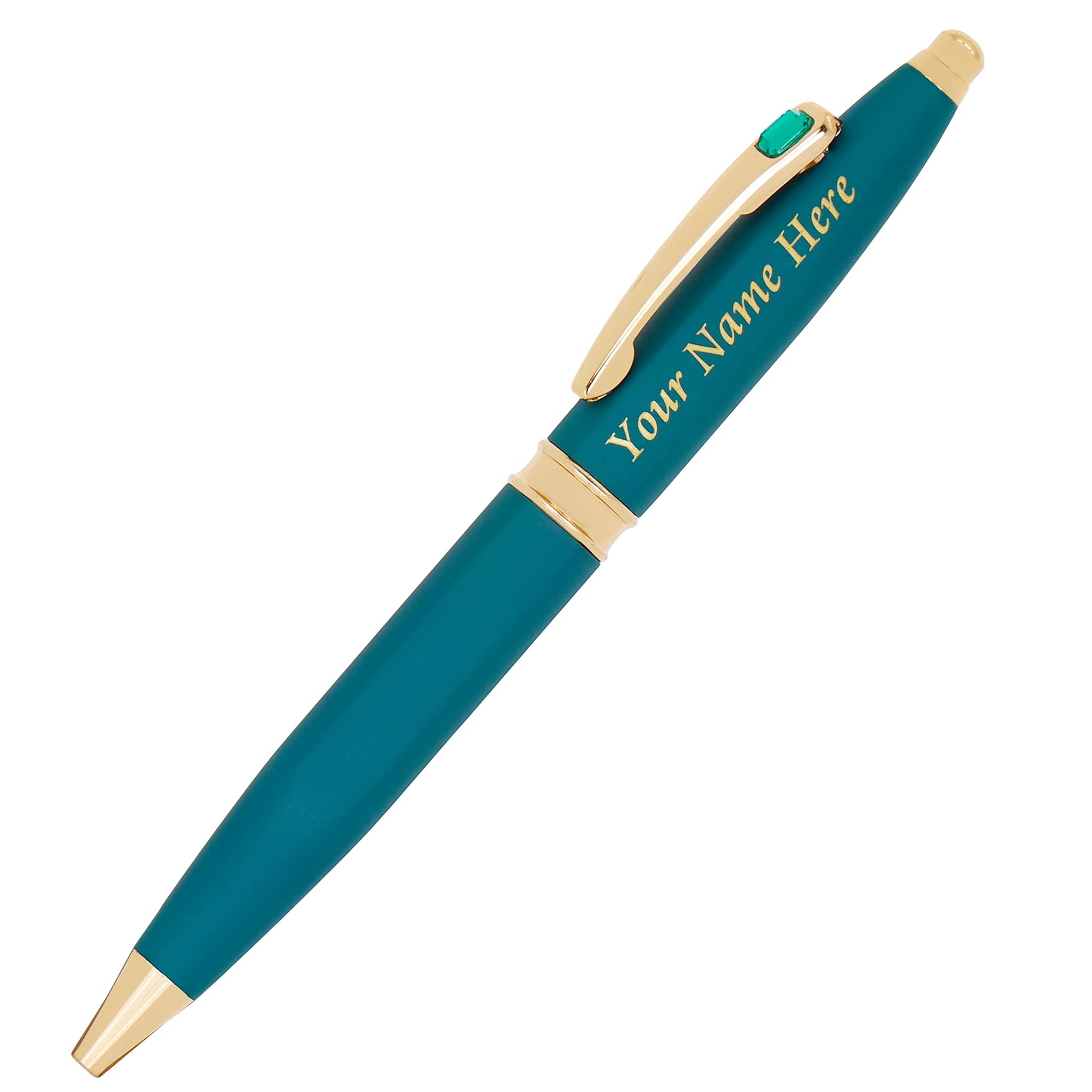 Personalised Metal Pen with Name, Logo, Pack of 1 (Green Stone)