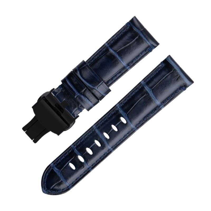 Bracelet montre cuir véritable bleu 24mm pour Panerai PAM441 au style élégant et raffiné