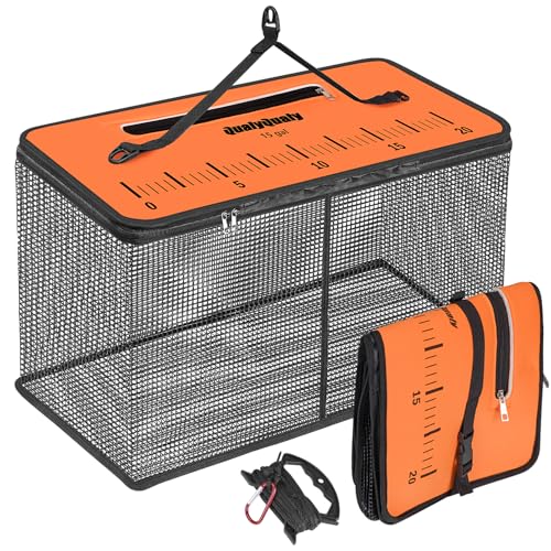 QualyQualy Extra Large Floating Fish Basket for Live Caught, 15 Gallons Foldable Fishing Holder Minnow Bucket Portable Collapsible Fishing Net Storage Cage for Live Fish Live Well