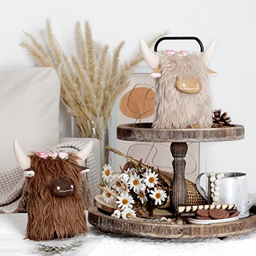 Upltowtme Highland Cow Gnomes With Flowers, Brown Scottish Tomte Doll Decor, Farmhouse Nordic Dwarf Home Decoration, Calf Gnome Herd Collection, Travel Nursery Gift For Her, Set Of 2 #TOP4
