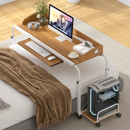 Image of sogesfurniture Overbed Table with Wheels,Height and Length Adjustable Mobile Table 47 inches Works as Laptop Cart Computer Table Bed Table,Oak BHUS-203-2-120OK