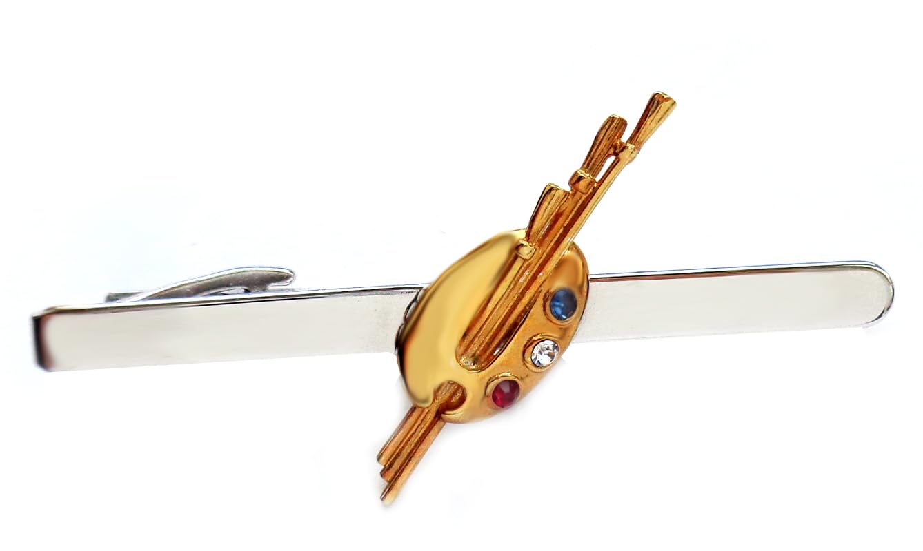 Krawattennadel Krawattenklammer kurz Motiv Malkunst Werkzeug Farben mit Pinsel bicolor glänzend + 3 Kristallsteinen rot hell blau ca. 6,2 cm lang m.i. Germany plus Geschenkbox