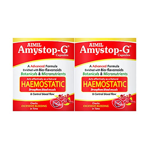 AIMIL Amystop-G Capsules Natural Iron & Other Supplement for Women |Strengthens Blood Vessels & Control Blood Flow - 20 Capsules (Pack of 2)