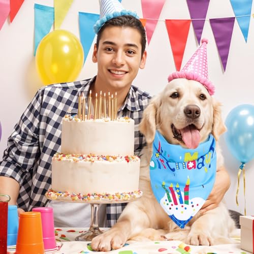 Oruola Halstuch Hund Geburtstag, Geburtstags Halstuch, Lang 66 cm Hunde Halstücher, Dreieck-Lätzchen für Verschiedene Größen, Hundehalstücher für kleine, mittelgroße und große Hund, Blau