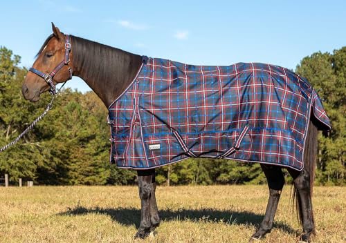 Jeffers Poplar Head Origin 600 Denier Turnout Blanket, 240 Gram, Navy and Merlot Plaid, 78"