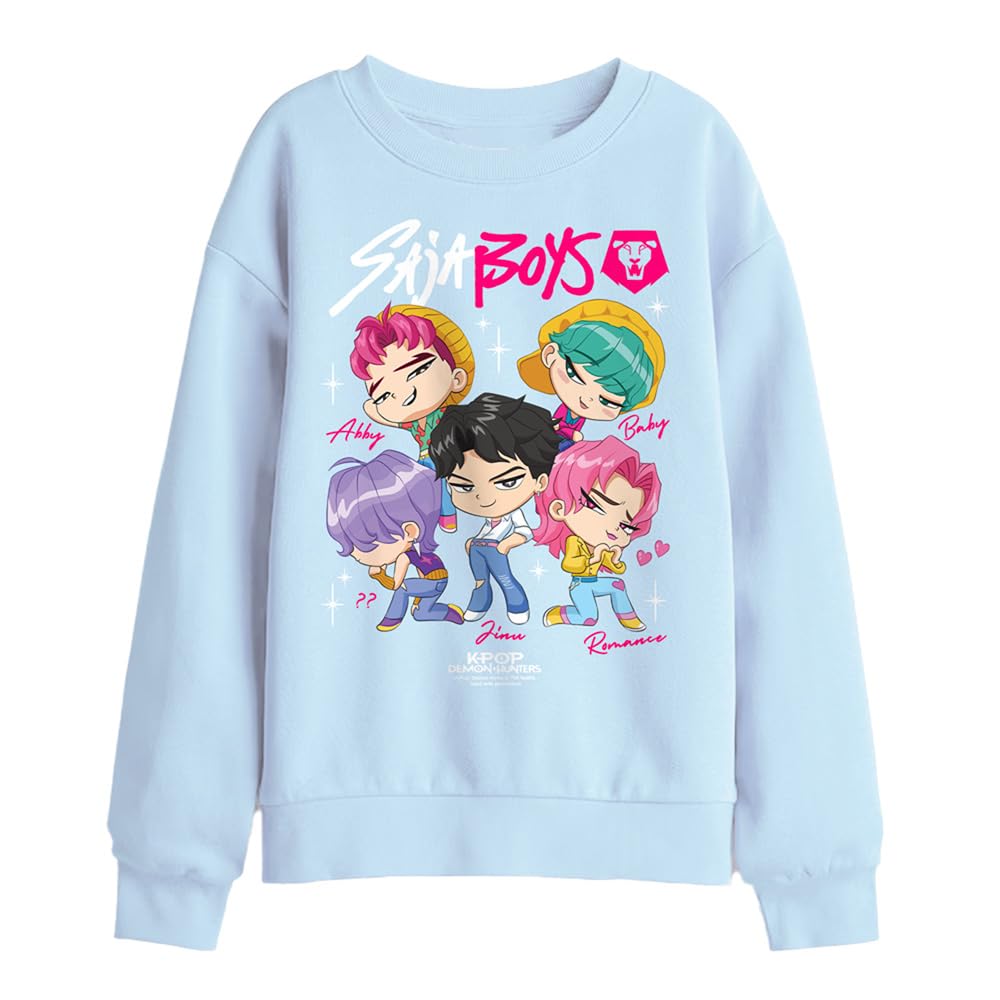 Kpop Demon Hunters - Saja Boys Chibi Poster Kids Sweatshirt, Light Blue, 7-8