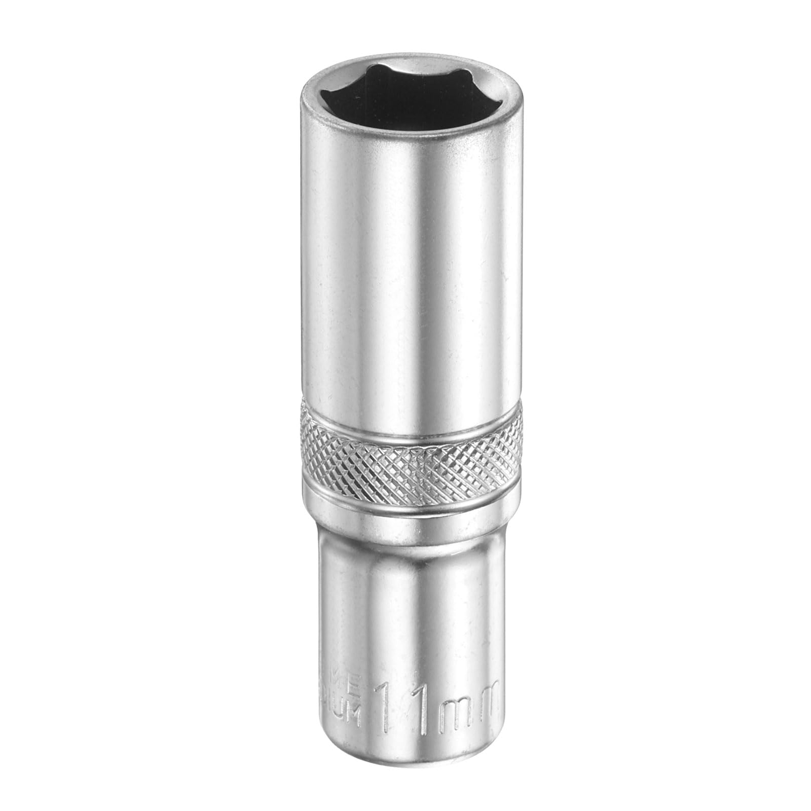 sourcing map 6 Points Deep Socket 1/4" Drive 11mm Deep Metric CR-V Steel Polished Nickel Plating Flip Sleeve 50mm / 2" Extra Long Socket Tool for Home Auto Nuts Bolts Repair