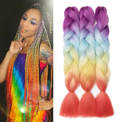 Warkocze do przedłużania włosów, sztuczne włosy do zaplatania, 3 sztuki, 24″ Ombre Jumbo Braiding Hair, kanekalon, przed