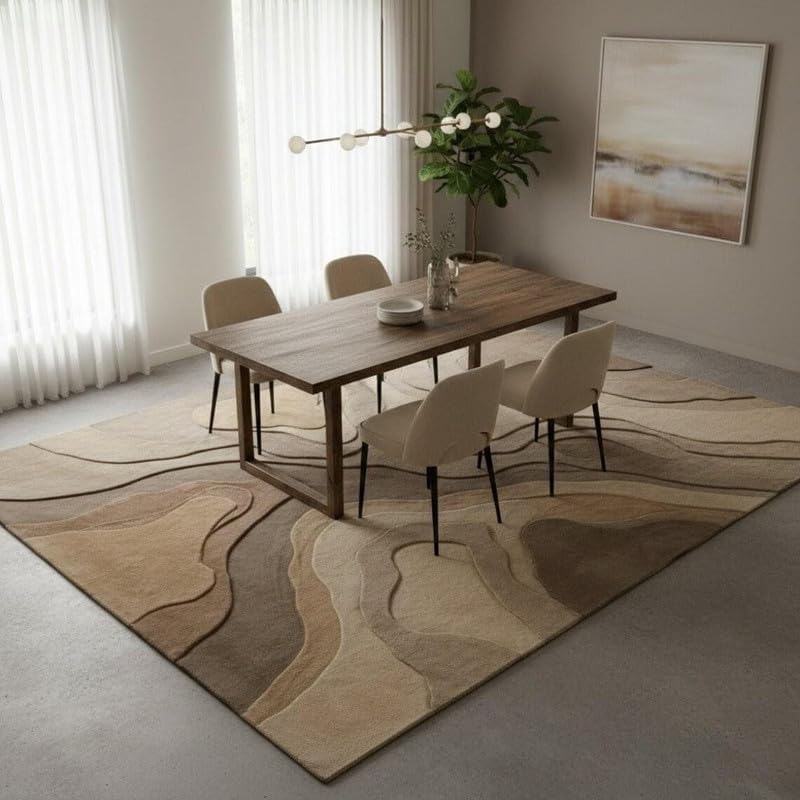 Hand Tufted Wool Area Rug 10x14 Ft (120x168 Inch) Modern Abstract Beige Brown Neutral Carpet for Living Room Bedroom Soft Thick Handmade Luxury Designer Rug