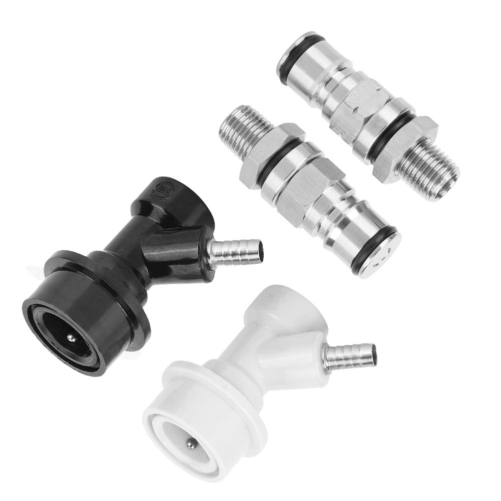 2 Stück Edelstahl Ball Lock Keg Anschluss Set mit 1/4 Zoll Gewinde, Professionelles Hobbybrau Zubehör für Bier und Getränkebrewing, Rostfreie Keg Verbinder und Flüssigkeitsanschlüsse