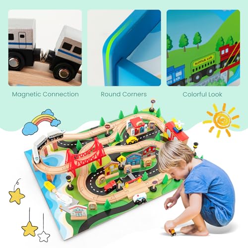 Glacer TM10052 80-Piece Train Table, Large Multipurpose Wooden Toy Activity Table Playset thumb #7