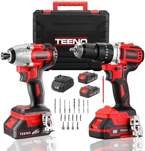 Kit Clé à Chocs + Perceuse Visseuse Sans Fil TEENO, 20V 90/45 Nm,...