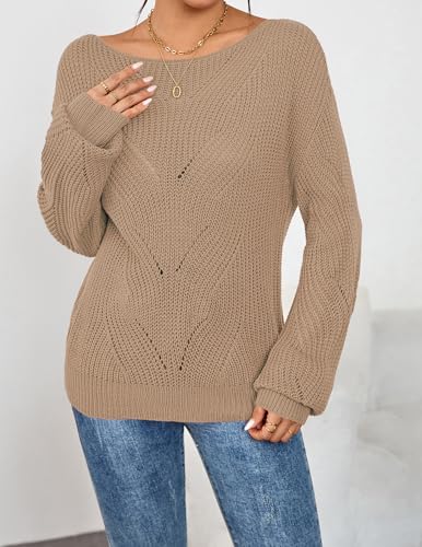 Womens Oversized Lightweight Off The Shoulder Sweater Fall 2024 Sexy Crochet Knit Hollow Out Pullover Tops2