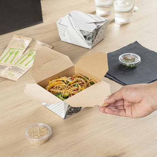Restaurantware Bio Tek 30 Ounce Take Out Boxes 200 To Go Lunch Boxes - Tab-Lock Closure Heat-Tolerant Newsprint Paper Disposable Lunch Boxes Greaseproof For Hot And Cold Foods