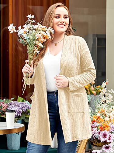 Image of LARACE Open Front Knit Plus Size Cardigan Sweaters for Women with Pockets