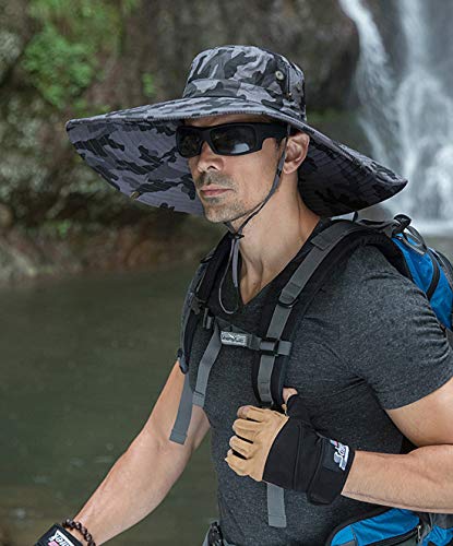 Image of HUAMULAN Wide Brim Sun Hats Men and Women Bucket Safari Fishing Hat for Hiking Garden Lawn Work Camping Outdoor