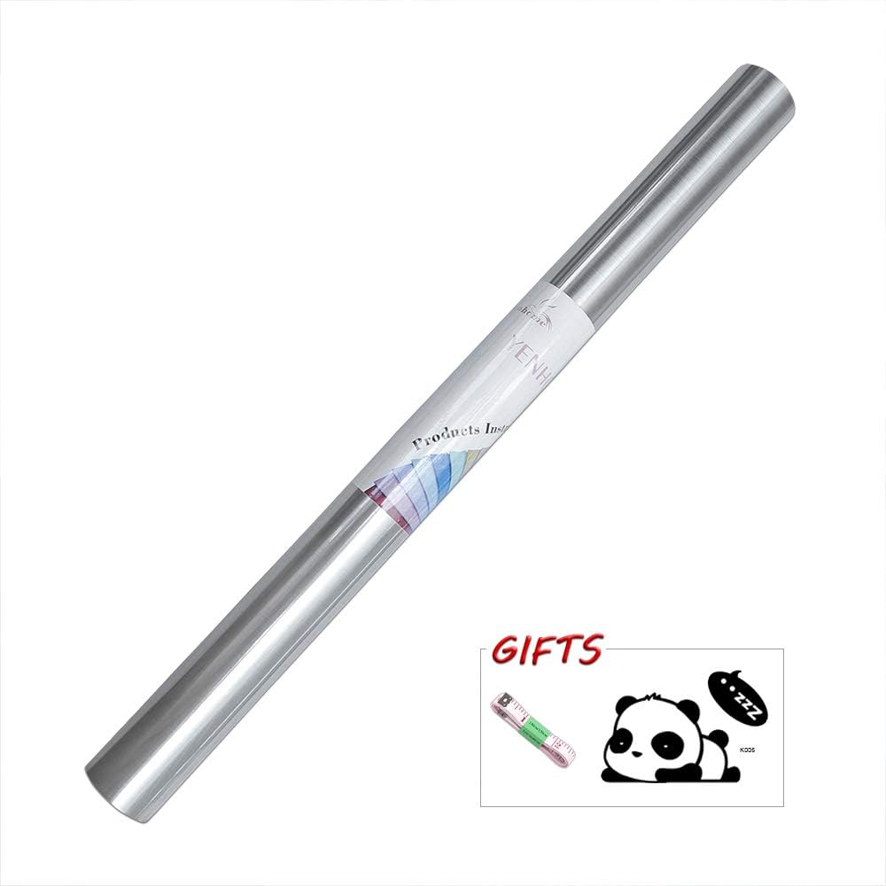 YENHOME 24" x 394" Silver Brush Stainless Steel Contact Paper for Appliances Removable Self Adhesive Contact Paper Silver Peel and Stick Wallpaper Waterproof Drawer Shelf Liner for Kitchen Cabinets