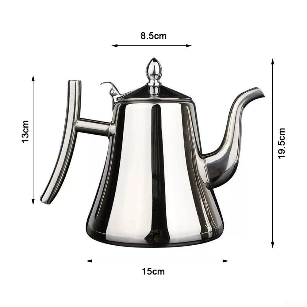 Kitchen Essential - Teiera in acciaio inox con manico comodo e design facile da preparare, adatta a induzione (2 l, argento)