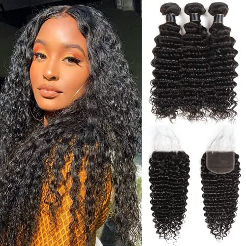 Bundles de cheveux vague d'eau brésiliens avec fermeture pour lace