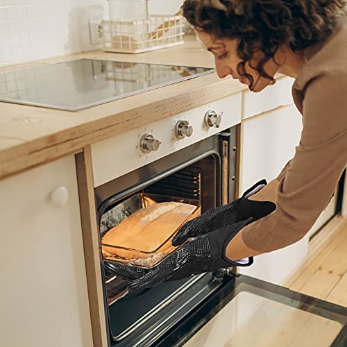 Gobetto 6-Piece Silicone Oven Mitts And Pot Holders Sets, 15-Inch Extra Long Heat Resistant Oven Gloves With Cast Iron Handle Cover Holders And Hot Pads For Kitchen Cooking Baking Grilling (Black) #TOP6