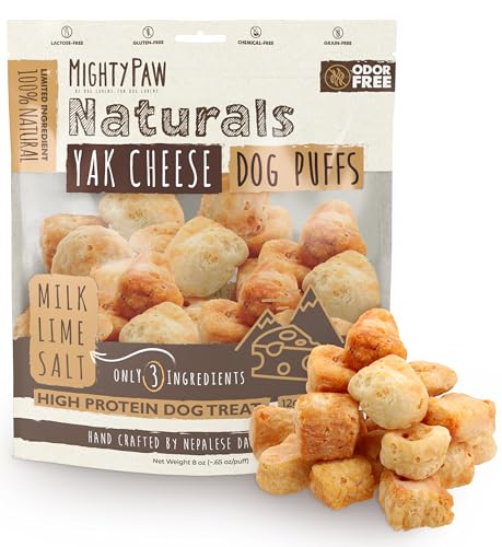 Mighty Paw Yak Cheese Puffs for Dogs - Crunchy All-Natural Pet Treats - Odorless Limited-Ingredient Chews for Puppies & Power-Chewers - Rich in Protein and Calcium - Easy to Chew (8 oz.)