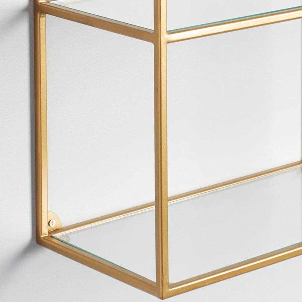 Estantería de Pared Rectangular Moderno, El Vidrio Y El Metal de Oro Decorativo de La Pared Montado Estante Estante de Almacenamiento, Ideal para El Dormitorio, Salón, Baño, Tienda de Ropa