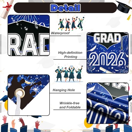 Image of Graduation Decorations, 2026 Graduation Banner Door, Blue and Black Graduate Banner Backdrop Class of 2026 Congrats Grad Sign for University Commencement High School Farewell Ceremony Party 90*185cm