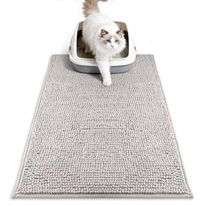 Pieviev Chenille Cat Litter Mat for Litter Box, 28″x22″ Soft Ultra Absorbent Mat, Waterproof & Non-Slip, Easy to Clean Litter Trapping Mat for Indoor Cats, Gray