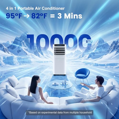 Image of 10000 BTU Portable Air Conditioners, Portable AC up to 450 Sq.Ft,4 in 1 Portable AC Unit with Cool,Dehumidifier,Fan Modes&Sleep,Remote Control&24H Timer,AC Unit for Bedrooms