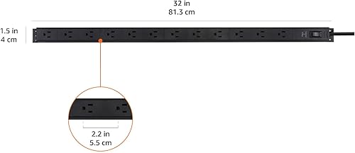 Miniatura 5 de Tienda Basics Regleta protectora de sobretensiones, 12 tomas, resistente, metal, 600 julios, cable de extensión de 6 pies, montable, rectangular,