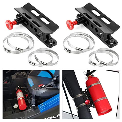 Quick Release Aluminum Fire Extinguisher Holder Mount Bracket Roll Bar Mount Bottle Holder Adjustable with 4 Clamps for Wrangler TJ JK JL JKU UTV Polaris RZR Ranger (2PCS Black)