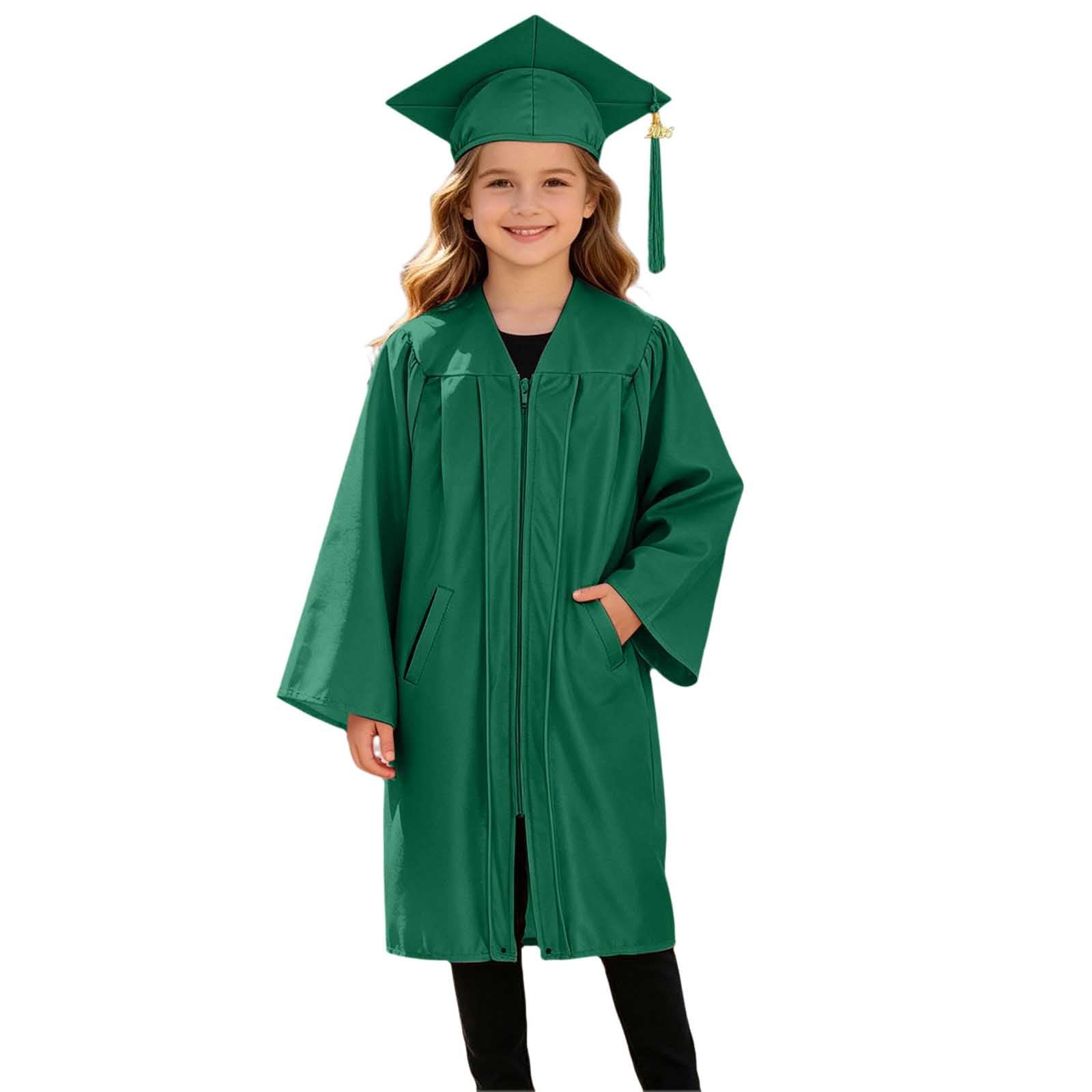 Kids Graduation Gown Cap and Tassel Set Unisex Childrens Kindergarten Preschool Graduation Outfit Boys and Girls Fancy Dress School Ceremonies Party Stage Performance Clothes (Dark Green, 3-4 Years)