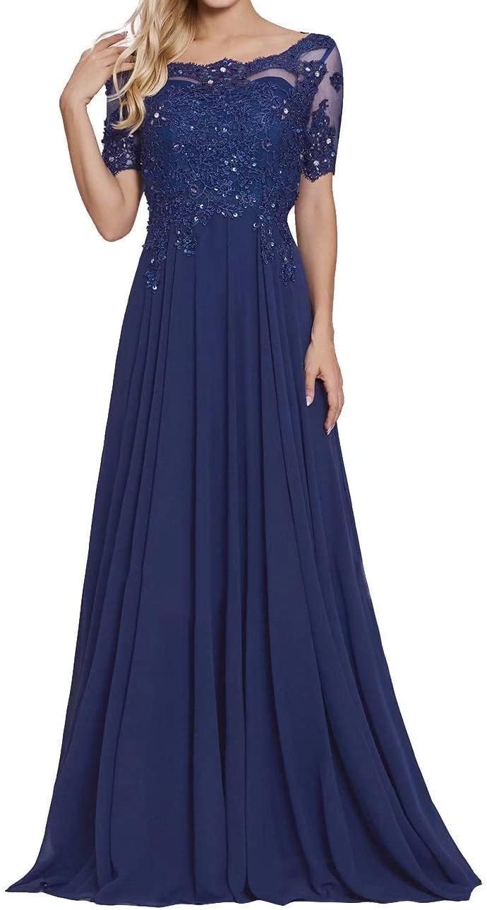 Laces Appliques Mother of The Bride Dresses Short Sleeves Long Formal Evening Dress Plus Size Dresses for Mom