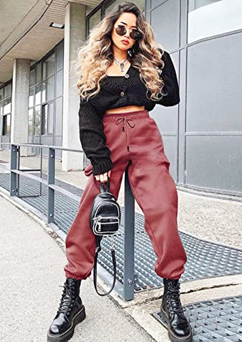 Sweat For Women Pants Cotton Cuffed Joggers Fashion Lightweight Sweatpants Sporty Gym Workout Plain Fit Lounge Pants Brick Red X Small #TOP4