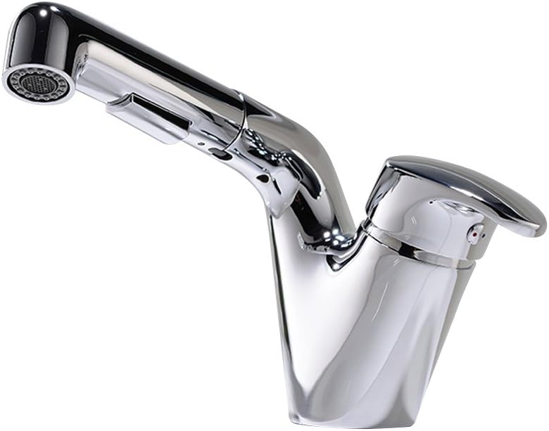 PHASAT Bathroom Basin Sink Mixer Tap with Pull Out Spray Single Lever Faucet with Overhead-Shower for Hair Washing Brass Chrome MPCL01