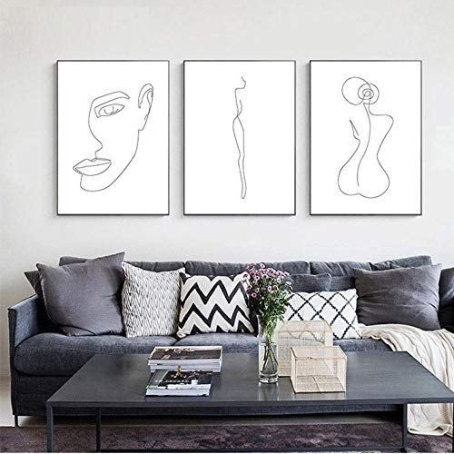 FANGYUAN Dessin au Trait Femme Corps Visage Abstrait Affiche Noir Blanc minimalisme Nordique Mur Art Impression Toile Peinture décorative Photo Cover
