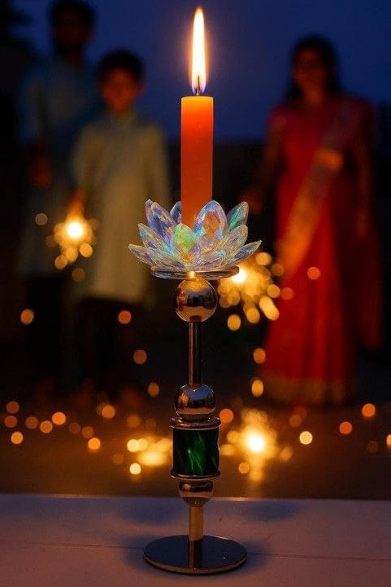 Handcrafted Crystal Lotus Candle Holder on Gold Stand