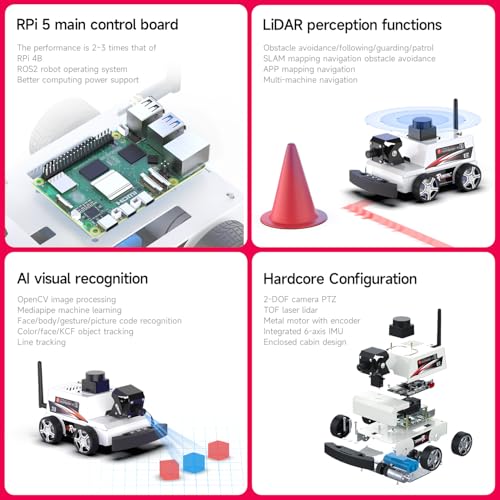Image of Yahboom Raspberry Pi 5 AI Visual ROS2 Smart Robot Car Kit 2DOF Camera Autonomous Driving Lidar Stem Education Project for Teen Engineers Students (with Raspberry Pi5-4GB)