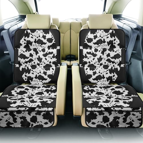Image of Car Seat Protector for Child Car Seat, 2 Pack Baby Car Seat Covers with Mesh Pockets & Non-Slip Backing 600D Durable Seat Protector Under Baby Car Seat for Car Back Seat (Cow Print, Large)