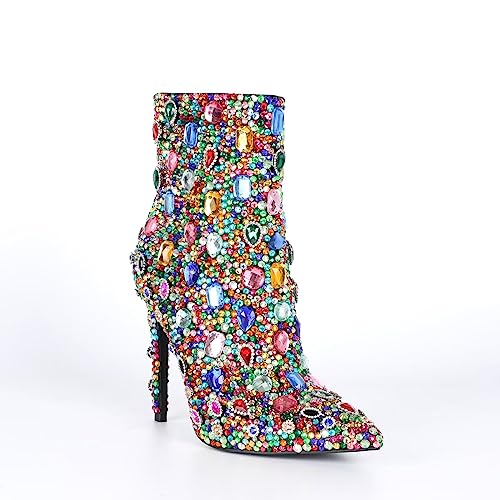Women's Rhinestone High Heel Boots，Glitter Side Zipper Ankle Boots Sparkly Cowgirl Pointed Toe Stiletto Heel Party Prom Boots2