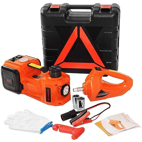 Kit de gato hidráulico eléctrico for coche de 12V, 45CM + llave, inflador de neumáticos, luz LED, herramienta de reparación de automóviles de elevación de neumáticos portátil(5T Jack Wrench)