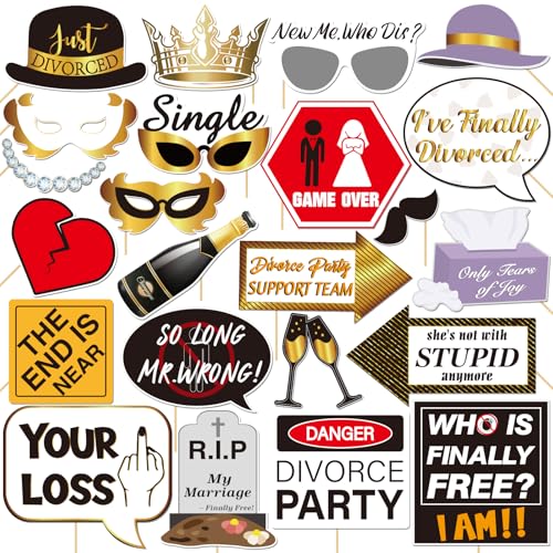 23 Pcs Divorce Party Photo Booth Props Kit Finally Divorced Selfie Decorations New Single Party Photography Supplies