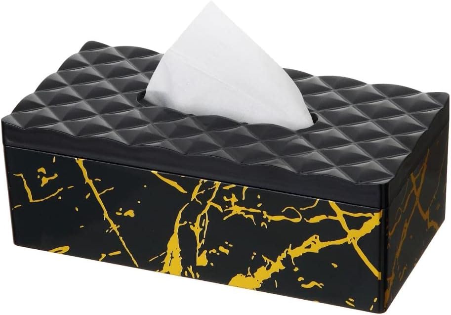 YBM HOME Tissue Paper Box Made of Black w/Gold Elegant Marble Printing, 1237