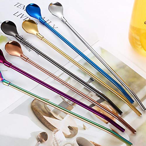 Colher de bebidas Cabilock 10 peças canudos reutilizáveis Colher de bebidas 2 em 1 Colher de Stirrer