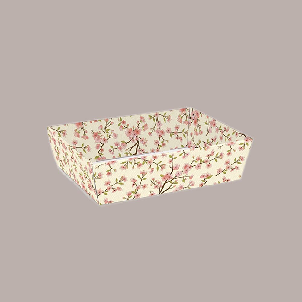 Lucgel, Korb aus Pappe mit Pfirsichblüten, 400 x 300 x 115 mm, 10 Stück