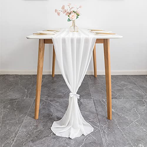 10 Pack 10Ft Wedding Table Runner 29X120 Inches White Chiffon Table Runner Sheer Table Runner Baby Shower Table Runner For Romantic Bridal Shower Birthday Party Decorations #TOP2