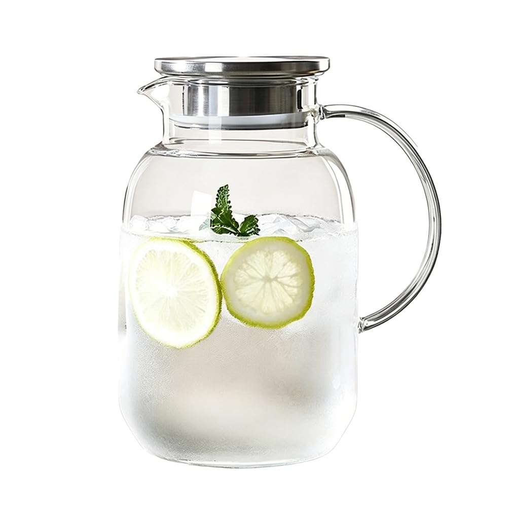 YTSMZX Glass Water Jug Transparent With Lid Iced Tea Pitcher for Fridge Carafe With Lid Glass Water Jug For Juice Milk Cold Or Hot Beverages Cold and Heat Resistant,1.85L