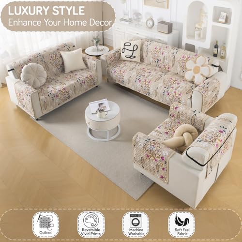 Image of HOKIPO AB Dual Design Quilted Sofa Cover 6 Seater, 3+2+1 Sofa Cover Set, Easy Drape Series, Garden Classic (IN-1101 + IN-1100+IN-1099-ED9)