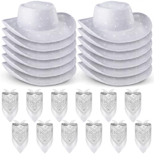 Image of Coume 24 Pieces Cowboy Hats and Bandanas, Glitter Silver