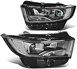 [Halogen Model] Pair of Projector Headlights Assembly Compatible with Ford Edge 2015-2018, Driver and Passenger Side, Black Housing Clear Corner